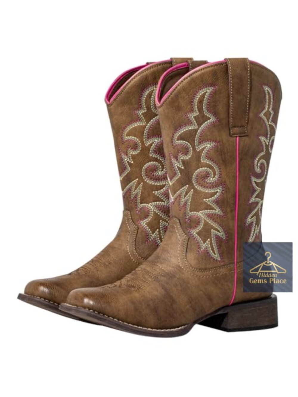 Extra Wide Calf Cowboy Boots for Women - Faux Leather Square Toe Pull-On